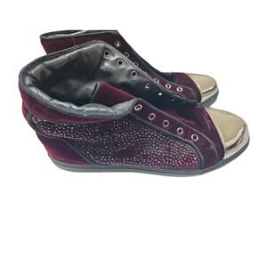 Louis Leeman velvet crystal hightop sneaker Size 9/9.5 Maroon Made In ITALY